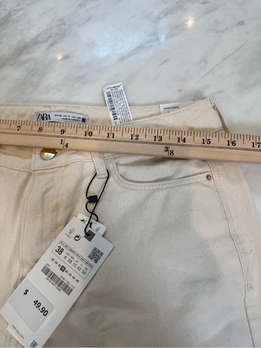 Zara NWT Cream Cotton Cargo Pants Straight Leg Utility Pockets Size 6 28 - Picture 6 of 8
